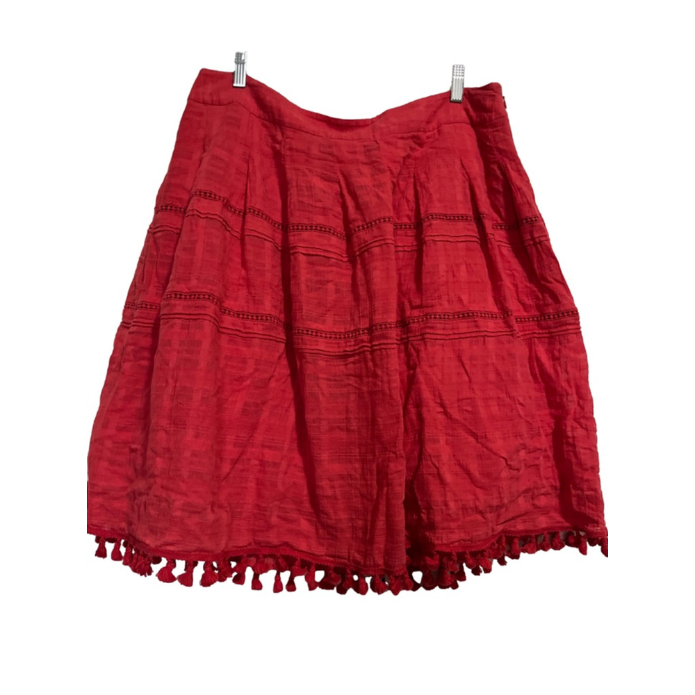 EUC Women's Talbots Red Tiered Tassel Mini Skirt L - Picture 2 of 10